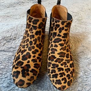 J. Crew Leopard Calf hair booties